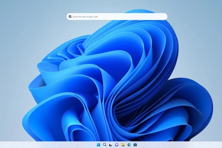 Windows 11-ის სატესტო ვერსიის დესკტოპი ინტეგრირებული ვებ-საძიებო ველით