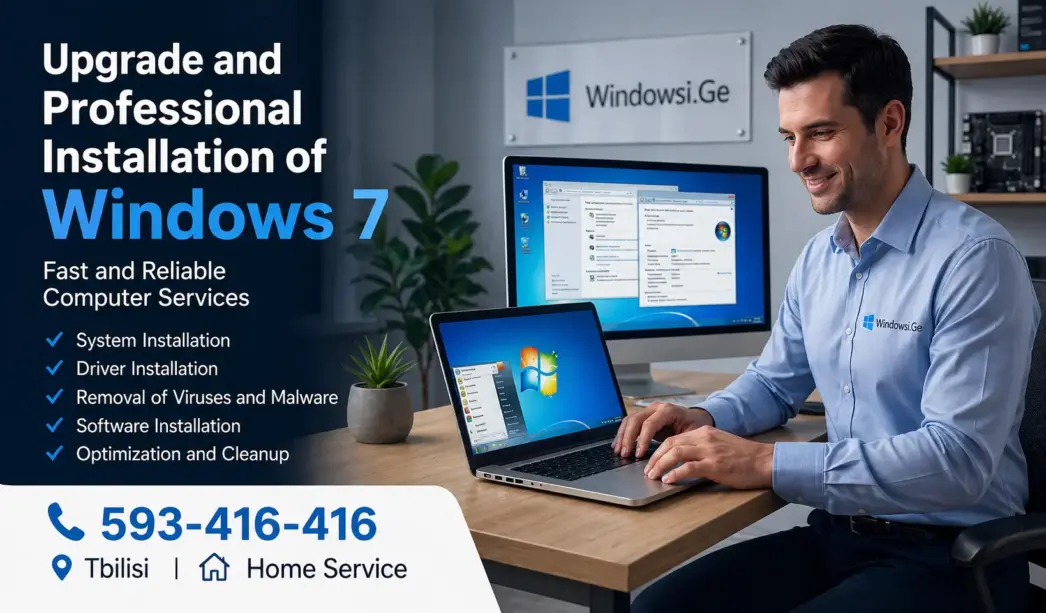 Professional Windows 7 installation and computer repair service in Tbilisi